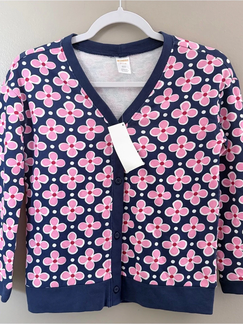 Gymboree Girls Medium 7-8 Navy Blue Pink Floral Print Button Up Cardigan NWT